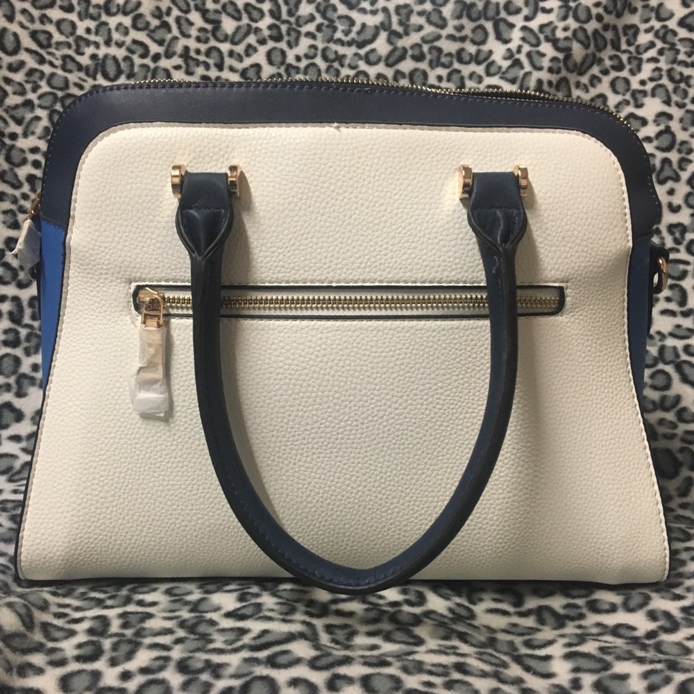 Isabelle handbag - blue and white satchel